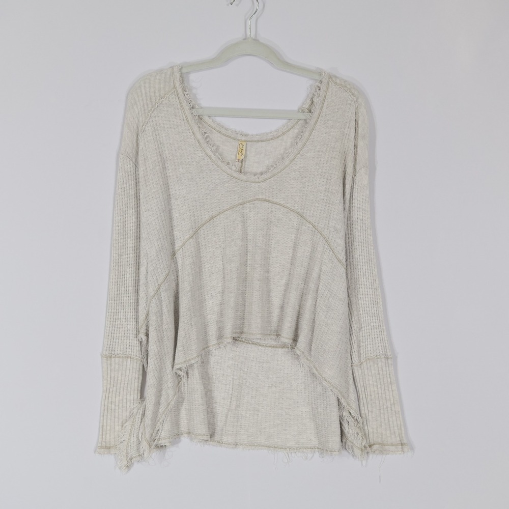 Free People Thermal Top Women XS Off White Boho Raw Hem Slouchy Worn In Raw Edge